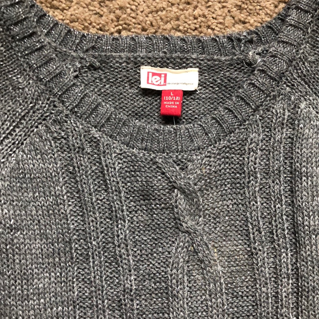 Lei Sweater Dress Girls Size Large 10/12 Grey White Long Sleeve — image 3 of 7